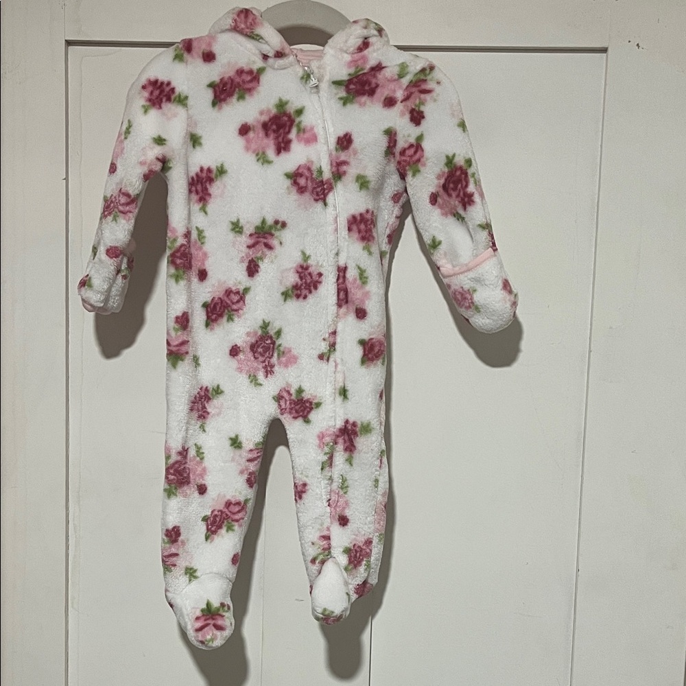 Charming Floral Kids Footie in Pink and White
